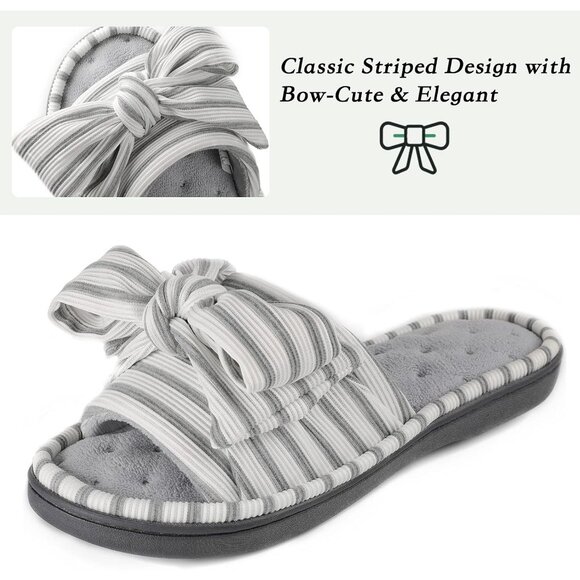 Women's Eurytides Slide Slippers Memory Foam House Gray White Shoes - Picture 7 of 8